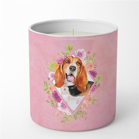 Carolines Treasures CK4116CDL 10 Oz Basset Hound Pink Flowers Decorative Soy Candle